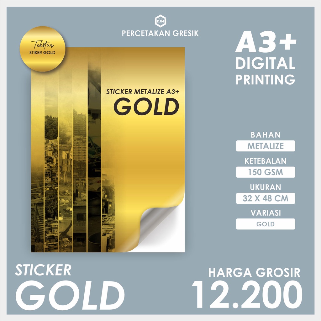 

CETAK STIKER METALIZE GOLD DIGITAL PRINTING A3+ [HARGA GROSIR & RESELLER]