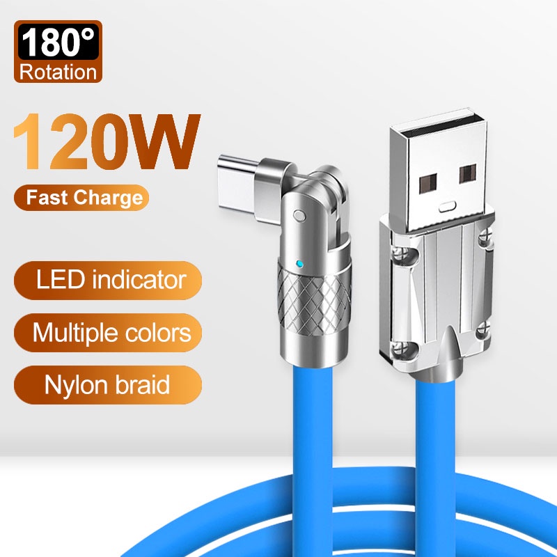 Vaorlo 120W 6A 180° Rotasi Kabel Pengisian Cepat USB Ke Tipe-C Micro-USB Liquid Silicone Metal Charger Line 1.8M Kabel Data