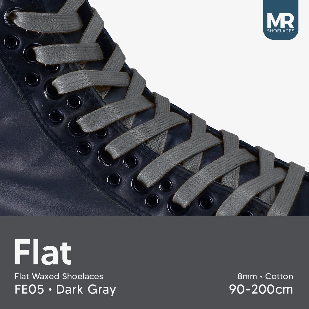 Original MR Shoelaces FE05 Dark Gray (Abu Tua) - Tali Sepatu Lilin 8mm Gepeng Flat Pipih (Waxed Laces) 90cm 100cm 120cm 150cm 200cm - untuk Sneakers - Premium Shoelace Premium Shoelaces