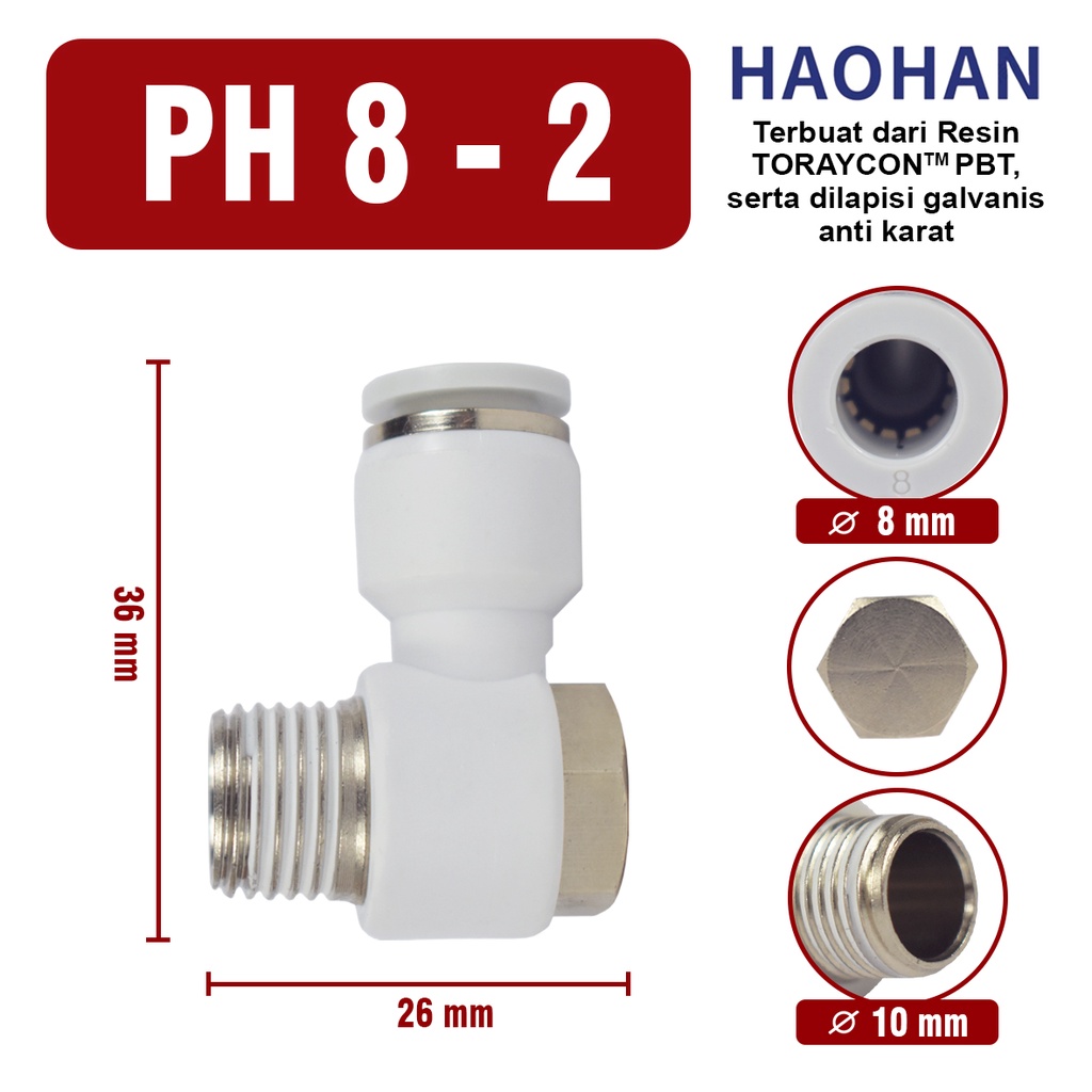 PH PNEUMATIC FITTING Fitting push in pneumatic model elbow