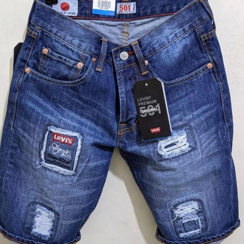 LANGSUNG ORDER celana pendek jeans 501 pria motif sobek bordil terbaru