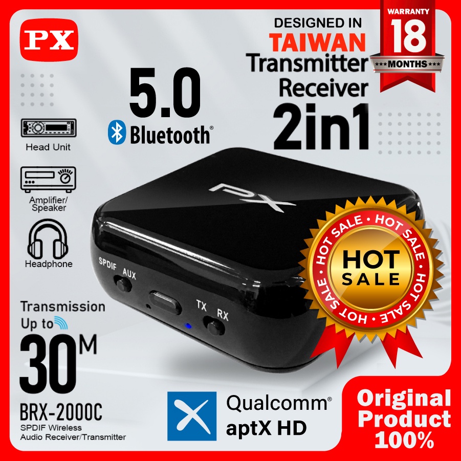 Bluetooth Receiver Transmitter Audio 5.0 HD stereo 2in1 PX BRX-2000C Receiver Transmitter Bluetooth