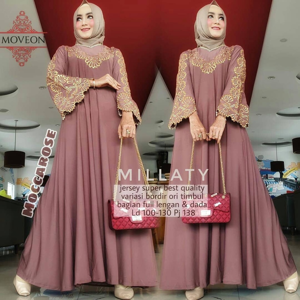 Millaty Maxy Muslim Jumbo Dress Kondangan Gamis Bordir Super Jumbo Wanita xxxl Ld 130cm Baju Lebaran Terbaru Dres Jersey Abaya Warna Hitam Purple Mocarose Botol Navy Gamis Polos Tebal Premium Dreses Arabian