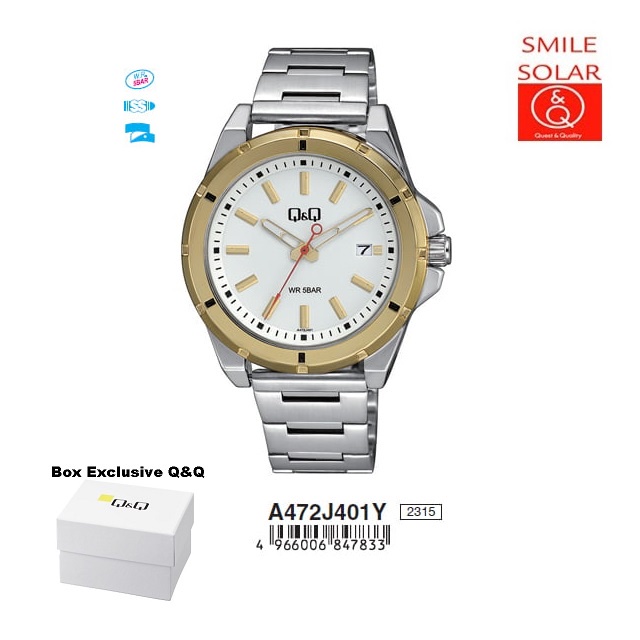 Jam Tangan Pria Casual Business Sporty Rantai Stainless Steel Tanggal Analog Original Q&amp;Q QnQ QQ A472 A472J Series