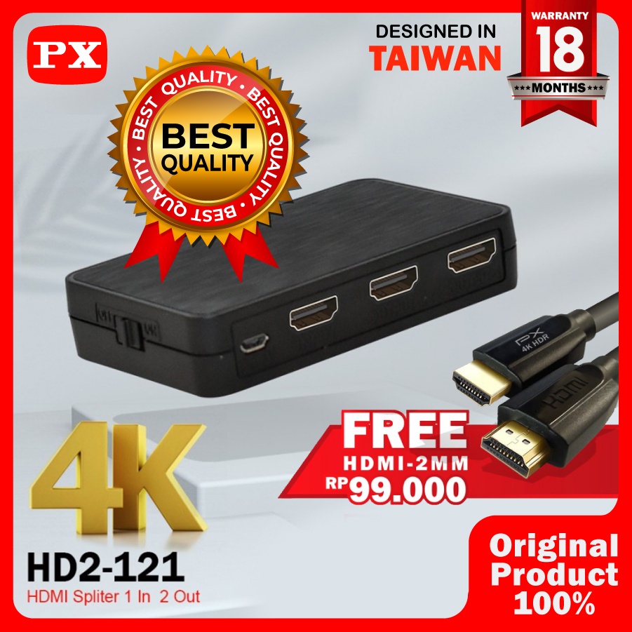 HDMI Splitter 1 input 2 output video HD 4K HDR 2.0 PX HD2-121 Splitter HDMI 2 Port