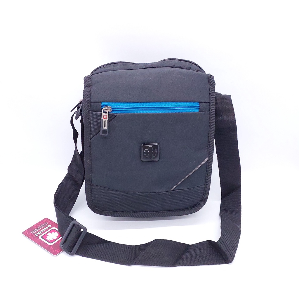 Tas Selempang Polo Kotak Jas Hujan MURAH ORIGINAL BARU / Tas Bahu One &amp; I Hitam Lis Biru Kotak Murah Compact / Tas Tali Satu Kotak Polo One &amp; i Kuat Ringan Murah + Jas Hujan / Tas BAHU Kotak KANVAS MURAH / Tas Selempang Import Polo Murah / TAS JALAN POLO