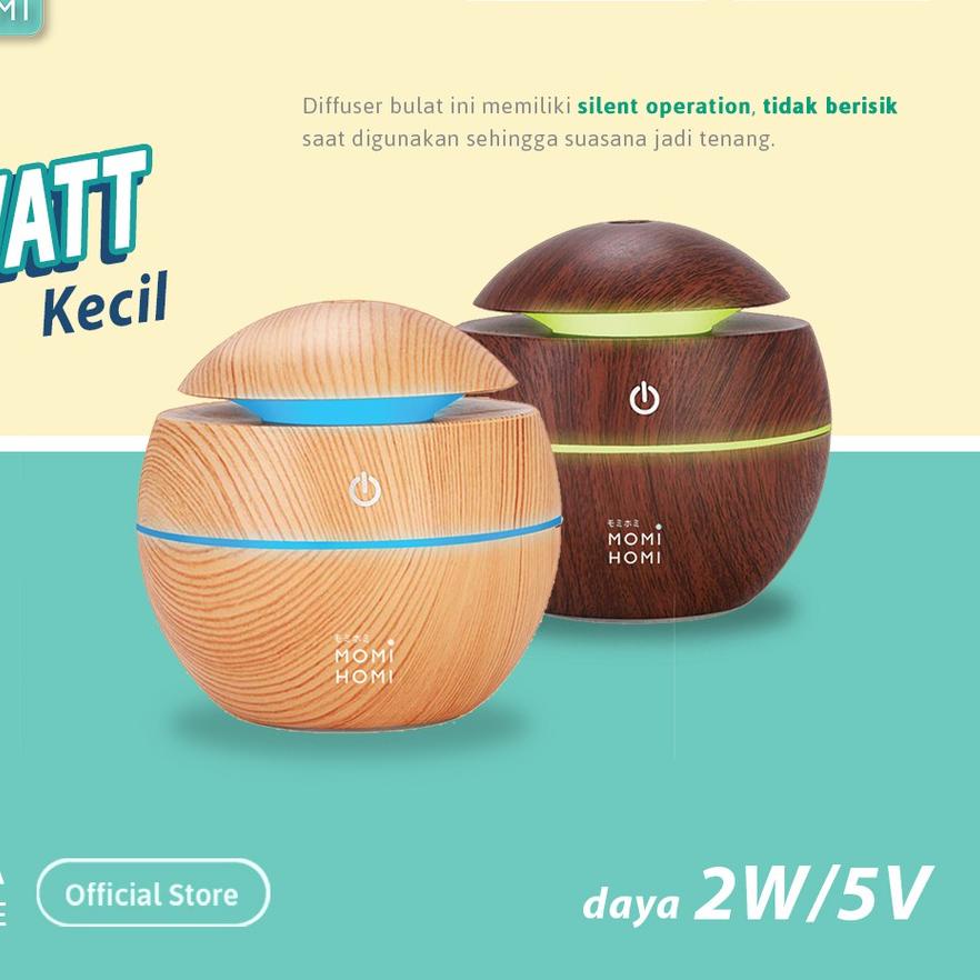 ✳ MOMI HOMI HUMIDIFIER BULAT MOTIF KAYU 130ML DIFFUSER AROMA TERAPI ESSENTIAL OIL PENGHARUM RUANGAN 
