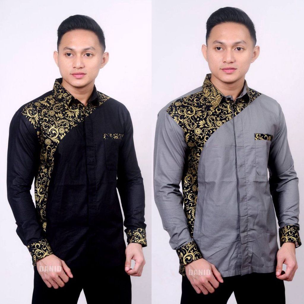 Baju Koko Kurta Dewasa Lengan Panjang Pria Muslim Terbaru Motif Batik katun import