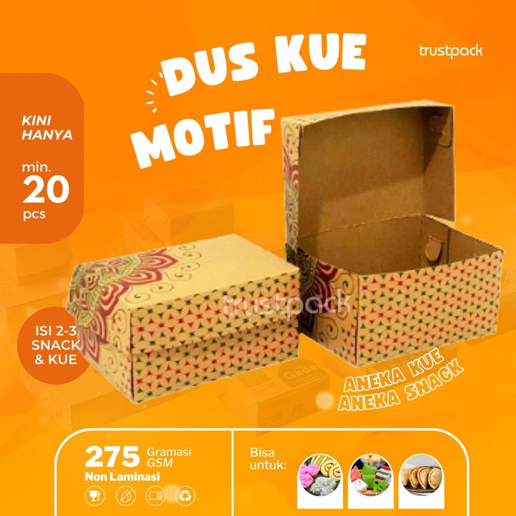 Dus Snack Kraft 14x10x7/ box snack/ dus donat/ dus kue/ dus bolu MOTIF