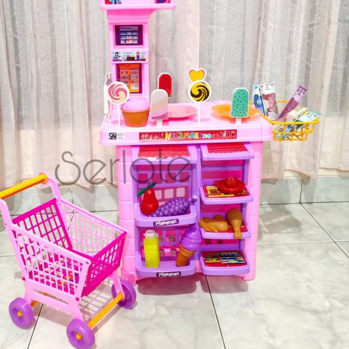 ❃ Mainan Anak Kitchen Mega Mart Minimarket Troli Lengkap Ukuran Besar ◘