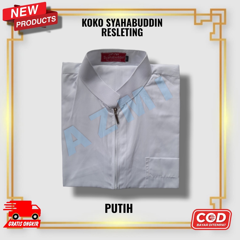 Baju Koko Syihabudin Resleting Putih Kerah Yamani Syahabuddin Dewasa