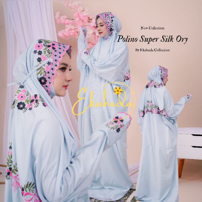 Mukena Polino Silk Warna Lajuran Terusan Dewasa