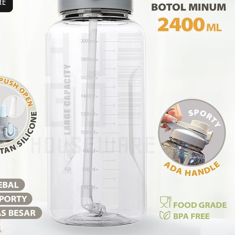 ♟ HUGO Botol Minum 2,4 Liter Jumbo Besar Anti Bocor Food Grade Tempat Air Minum 2400 ml ➧