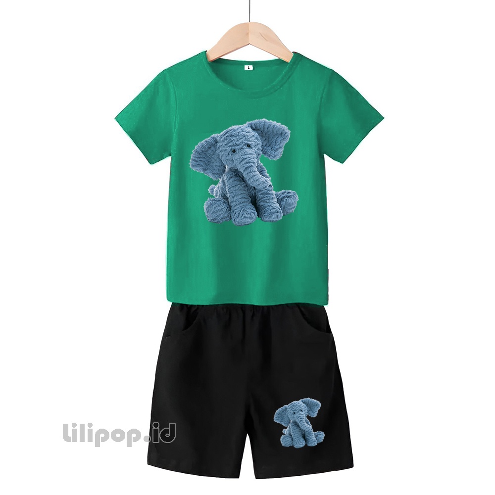 Baju Anak Stelan Kaos 3/4 elephant gajah Cowok Cewek  Usia 1 - 4 Tahun Celana Pendek Harian