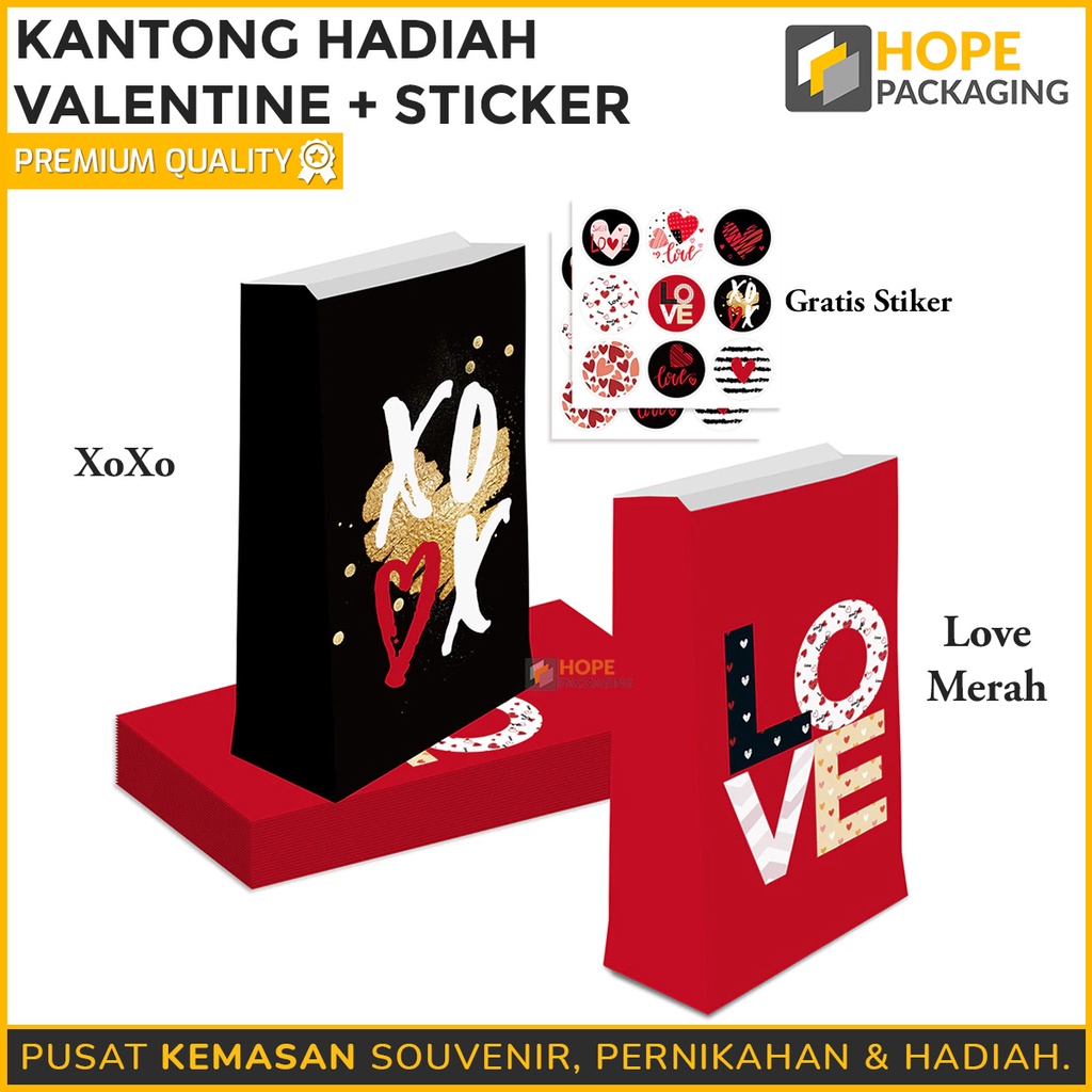 [ ISI 5 PCS ] Kantong Hadiah Motif Love + Stiker / Packaging bungkus valentine hadiah kado / hadiah ke pacar / orang tersayang / tas kantong hadiah special