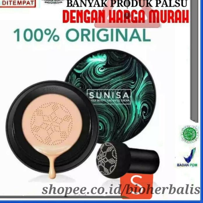 ☪ [ORI] SUNISA MUSHROOM HEAD AIR CUSHION CC/BB Cream ORIGINAL 100% + Kuas Kabuki ✼