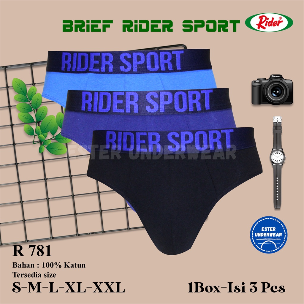 Celana Dalam Pria Rider Sport R 781 Isi 3 Pcs/Pack Bahan Katun 100%