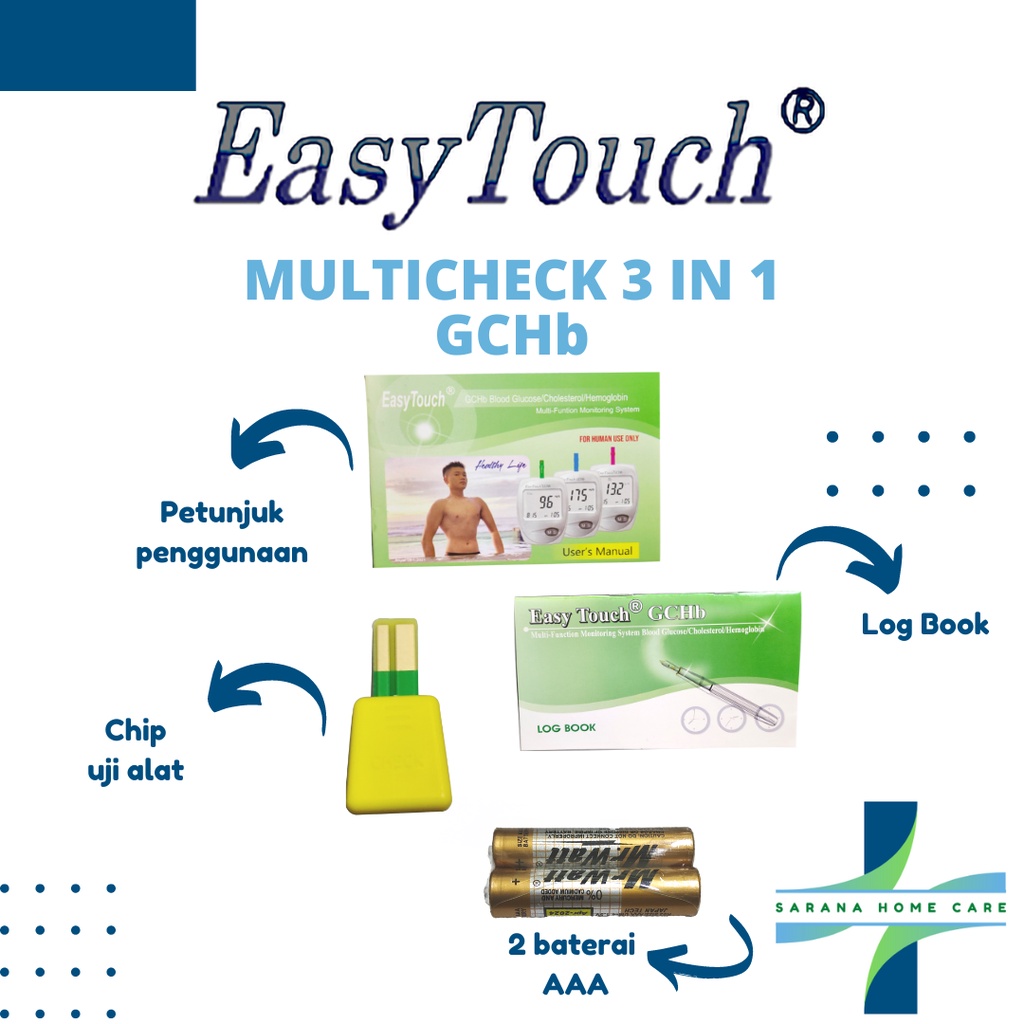 EASY TOUCH Multicheck 3 in 1 GCHb/ strip tes gula darah/strip tes kolesterol/strip test hemoglobin/ test darah