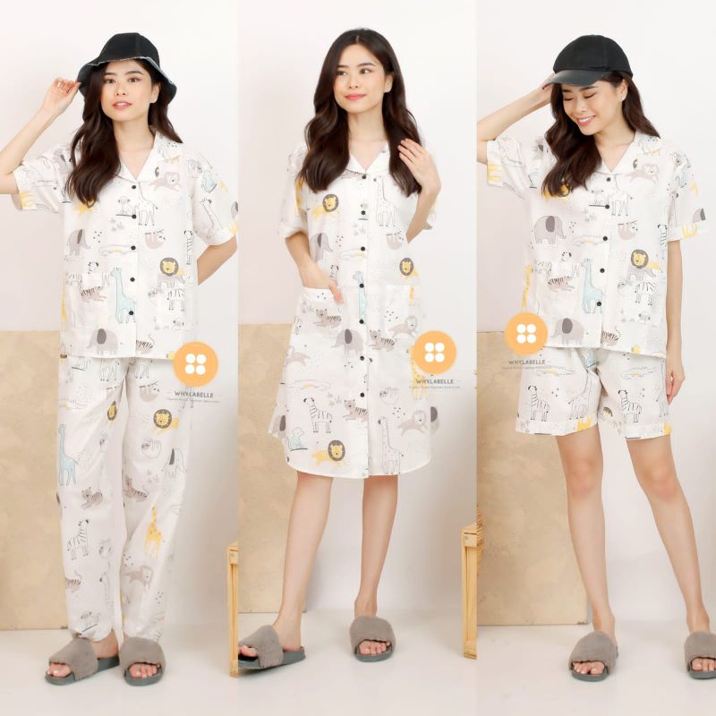 baju tidur piyama katun motif JUNGLE