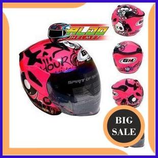 perkakas HELM GM FIGHTER MOTIF SPEAK UP PINK FLUO HALF FACE JUAL BOGO INK 140ZZ3