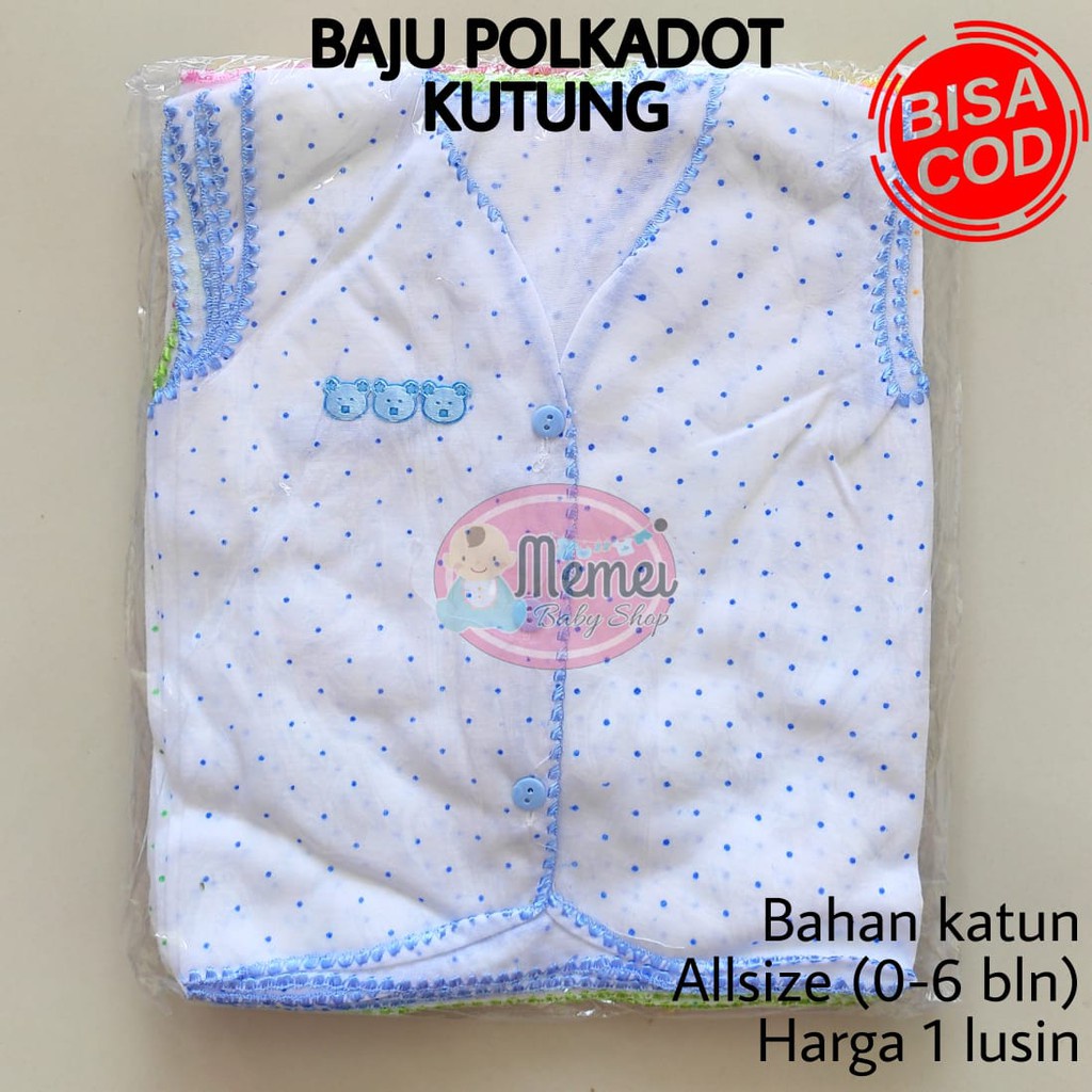 1 LUSIN (12 pcs) Baju bayi tanpa lengan POLKADOT halus lembut