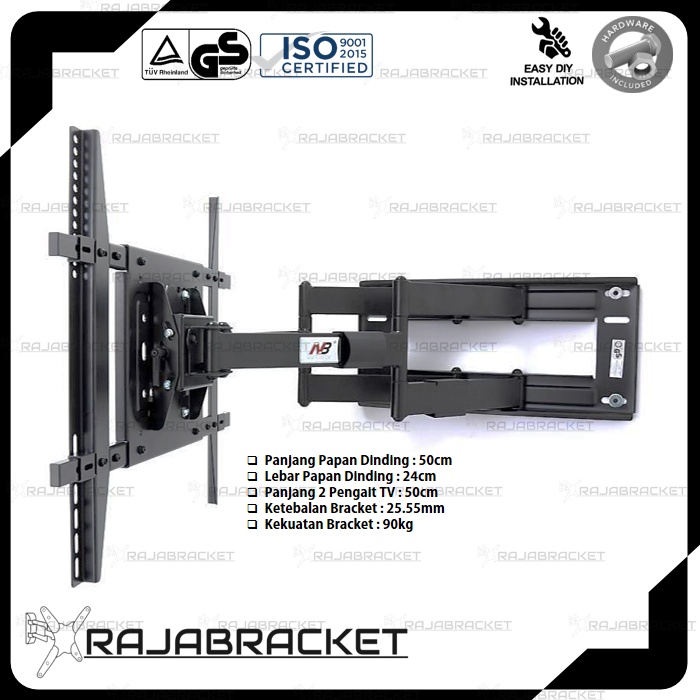 Bracket Braket Breket TV Swivel/Lengan 50 55 60 65 70 75 80 85 90 95 100 inch, Bracket TV Swivel Untuk TV Size Besar Kekuatan 90kg/Panjang Lengan 70cm Dual Arm Kokoh