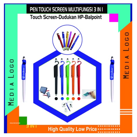 

BALLPOINT/PEN 3 IN 1 MULTIFUNGSI / Sablon Souvenir Stylus 3 in1 (Cetak Logo Promosi)