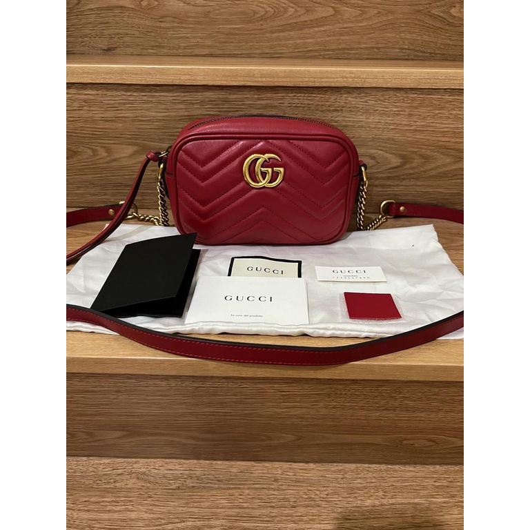 Tas Wanita Authentic Sling Bag Gucci Marmont Camera Mini Red Branded Original Preloved