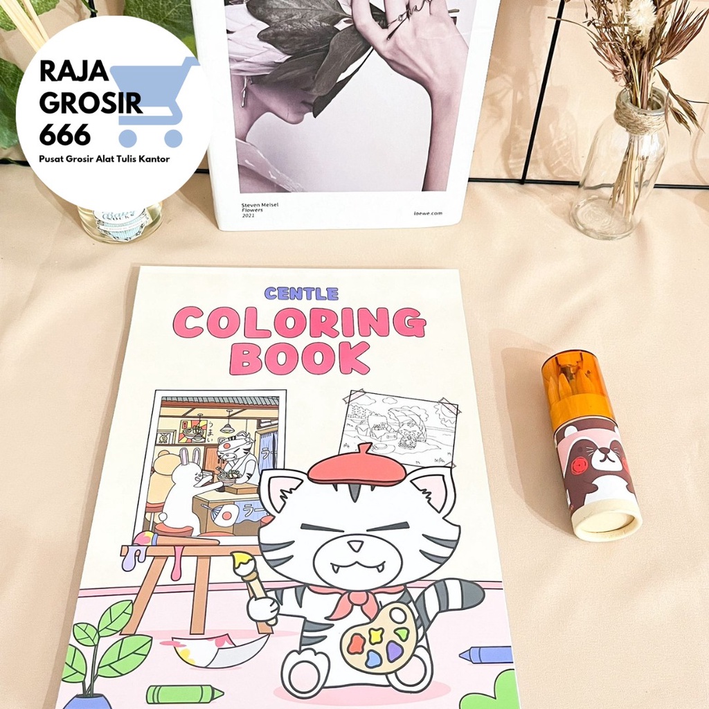 

Set Bundle Buku warna Centle dan Pensil warna 12 pcs dengan rautan pencil color drawing coloroing book