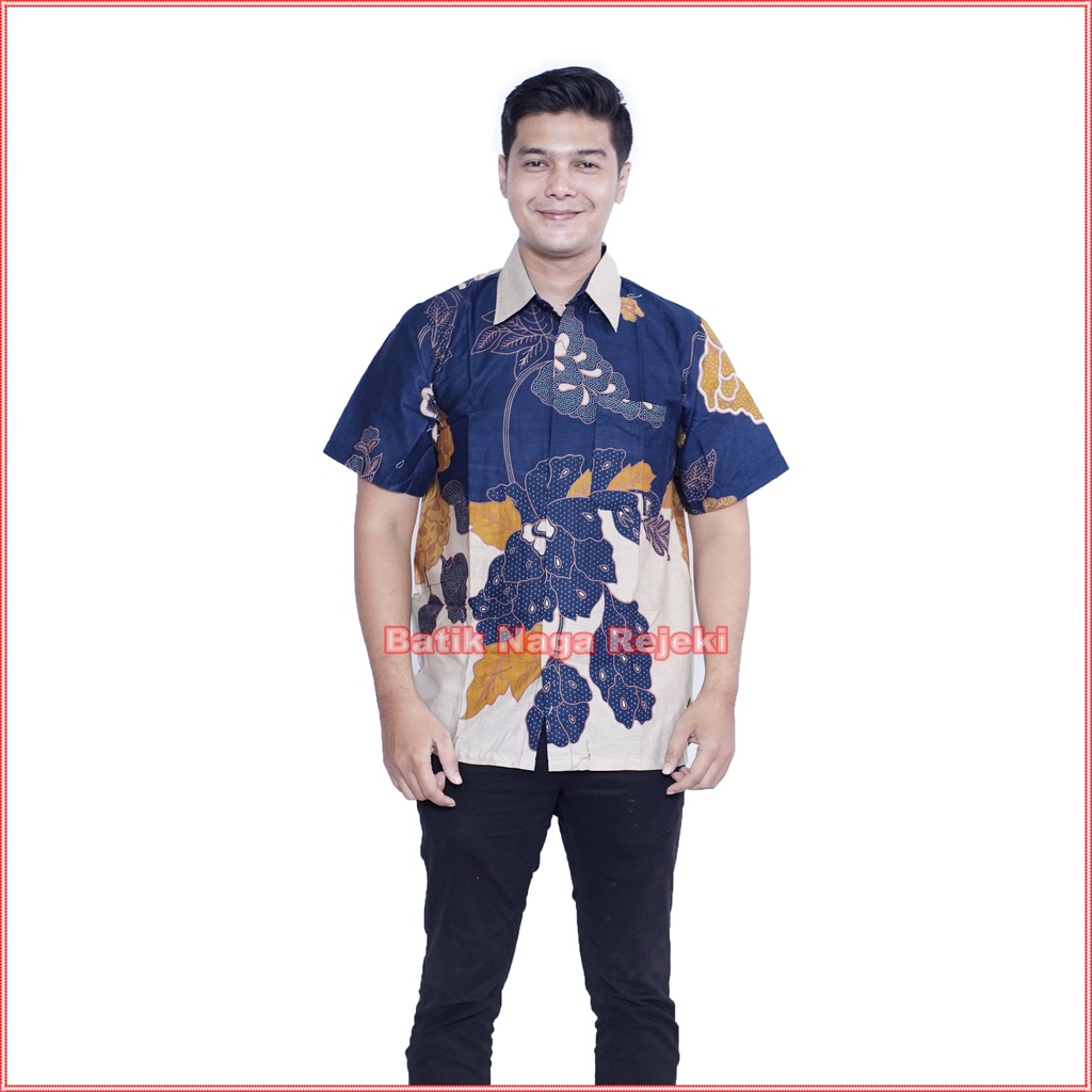 BatikNagaRejeki - Batik Pria Tulip Biru Modern - Simple _ TULIP HEM