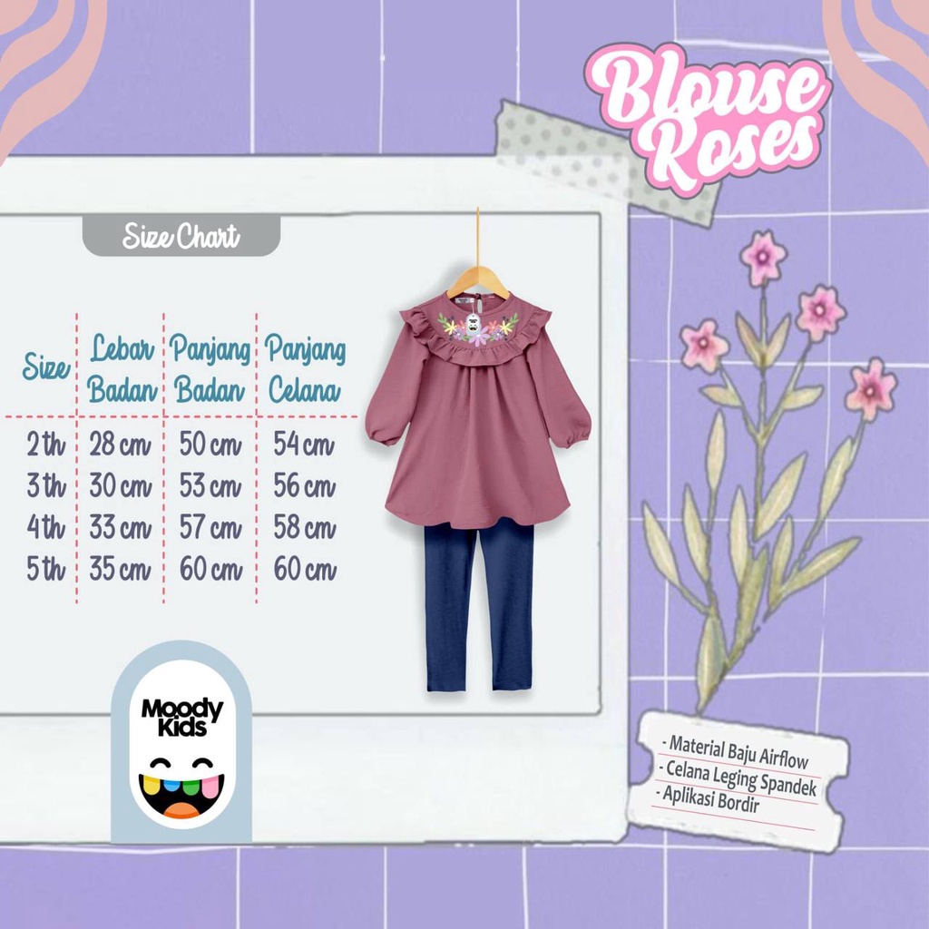 Setelan anak cewek Blouse Roses by Moodykids