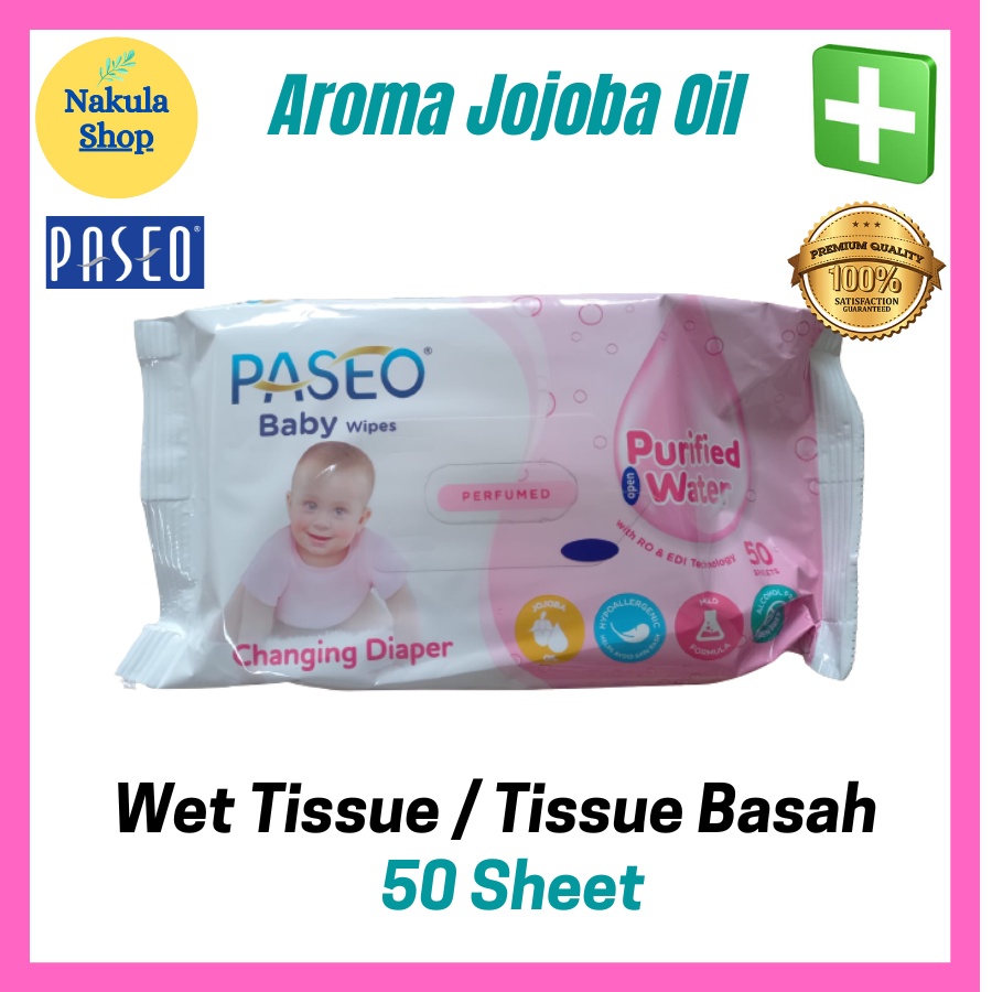 Tissue Paseo Baby Wet Tissue 50s / Tissue Basah (Jojoba Oil)