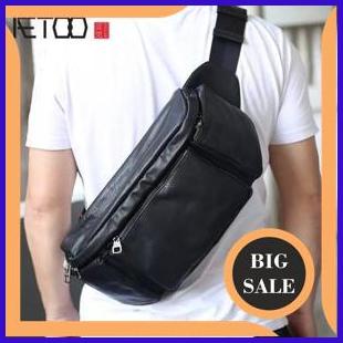 perkakas hand bag Aetoo Asli Tas Pinggang Kulit Pria Retro  Kulit Multifungsi Dada Tas Olahraga Kasu