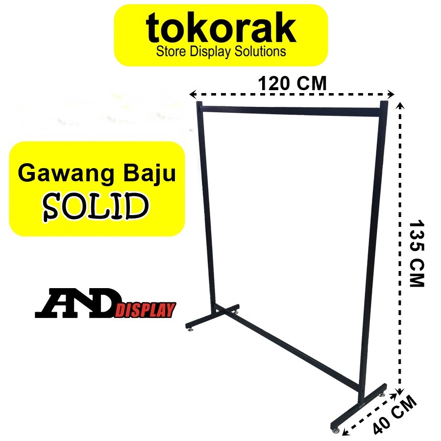 GAWANG BAJU SOLID T.135 CM RAK BESI GANTUNGAN PIPA KOTAK SULING L 120 CM HITAM