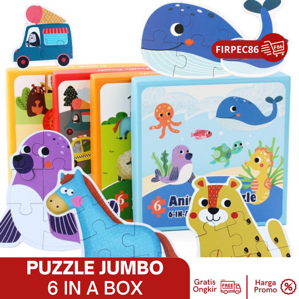 Mainan Edukasi Anak Montessori Puzzle Jigsaw Box Impor 4 Varian My First Puzzle 6-in-1