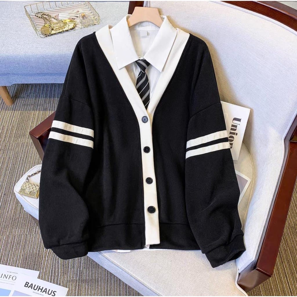 Cardigan Wanita Oversize - Stripy Outher Cardie Wanita Korean Style Kekinian Korean Style