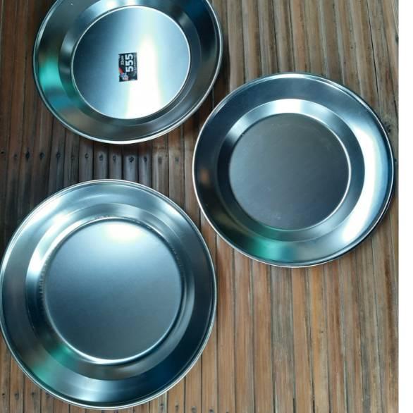 ✺ 1 Lusin Piring Makan Stainless Uk 20 22 24 Cm ❅