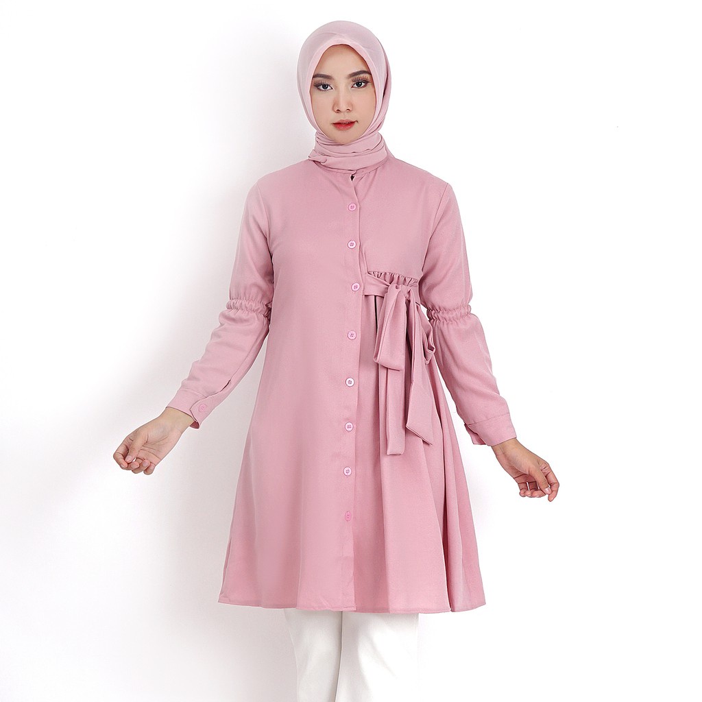 Tunik Terbaru Lebaran 2023 Modern Simple Elegan Wanita Atasan Syari Ootd Muslim Adem Long Tunic Lutu