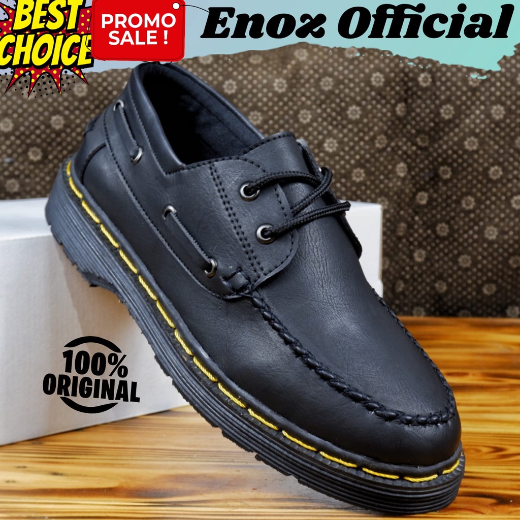 Sepatu Pantofel Hitam Penny LOafers Tali Formal Casual Kerja Pria Kulit PU Sintetix Premium Enoz Arjuna