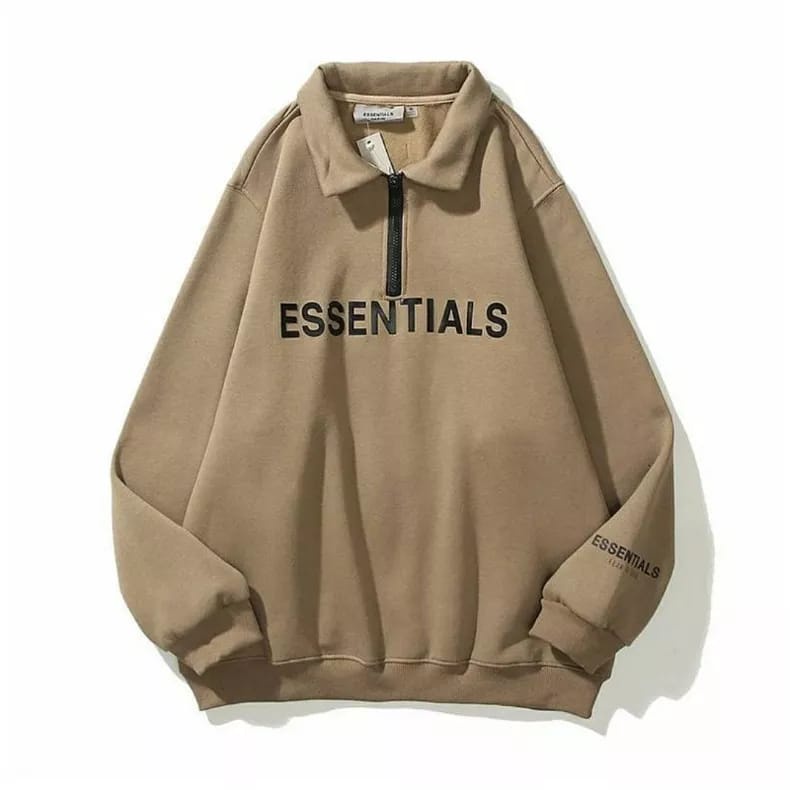 HALFZIP ESSENTIALS SWEATSHIRT BASIC HITAM PREMIUM UNISEX BAHAN TEBAL GRAMASI 280