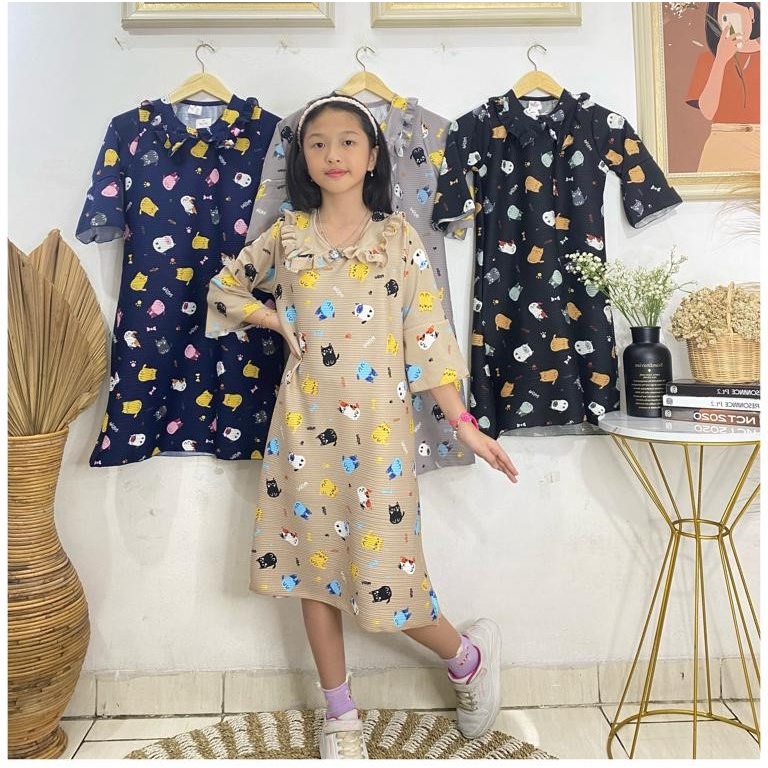 DRESS TURUN NAIK ANAK MOTIFMEOW/TURUN NAIK MEOW