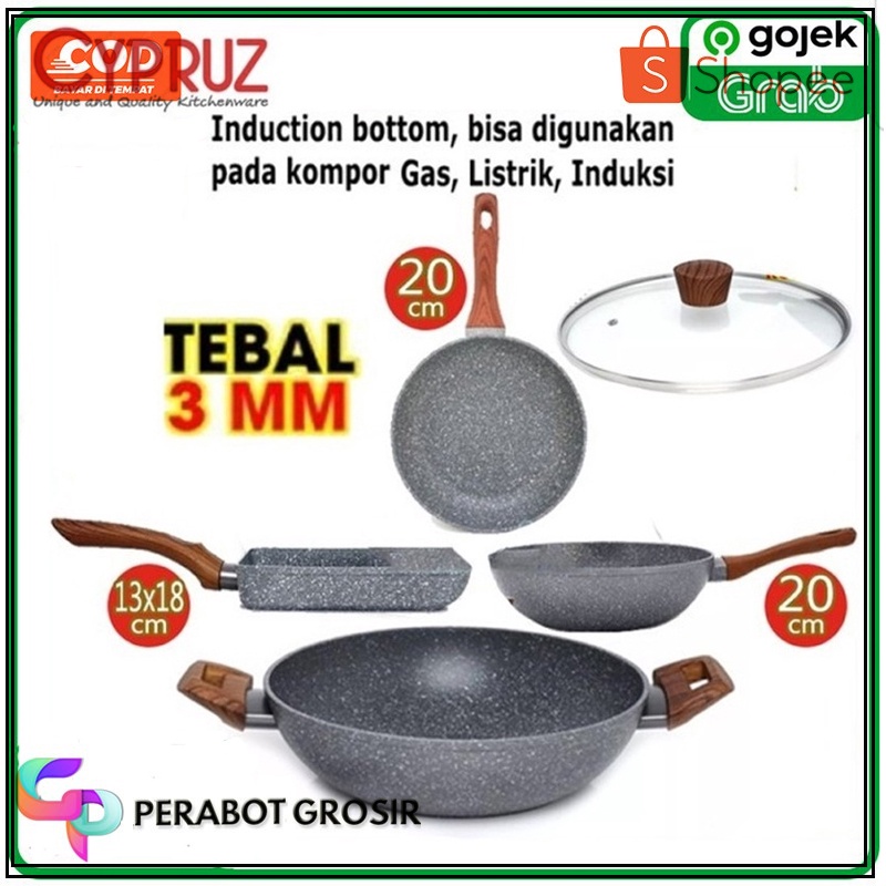 Pan set Marble Cypruz Cyprus 4 Pcs Panci Wajan Pengorengan Induksi