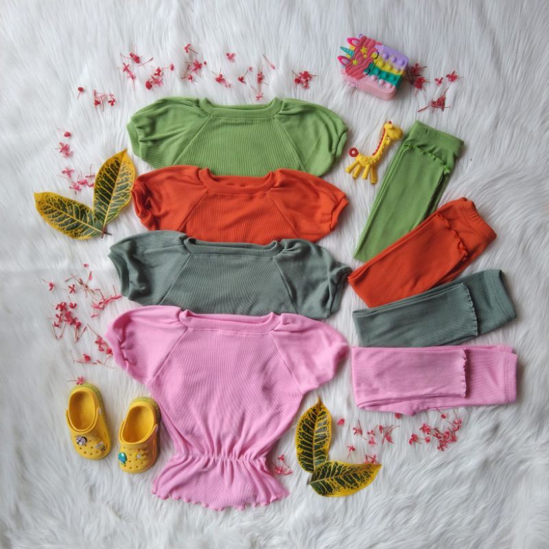 Baju Setelan Anak Perempuan VIONA Ruffle Knit Tee | Baju Oneset Anak Perempuan Viona Bahan Rib Knit Halus Dan Lembut | Baju Pakaian Anak Setelan Cewek