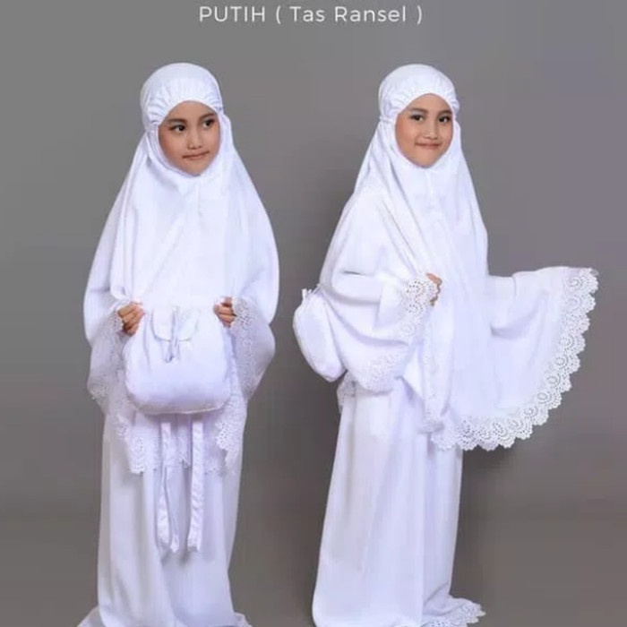 MUKENA PUTIH ANAK RANSEL 5-7TH MUKENA RANSEL PUTIH ANAK / MUKENA ANAK