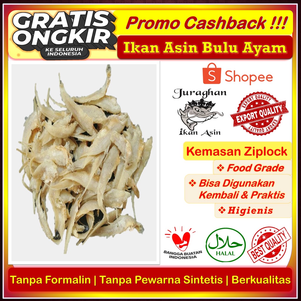 

Ikan Asin Bulu Ayam Super/ Ikan Asin Bulu Ayam Kering Higienis TerEnak Berkualitas 500 Gr