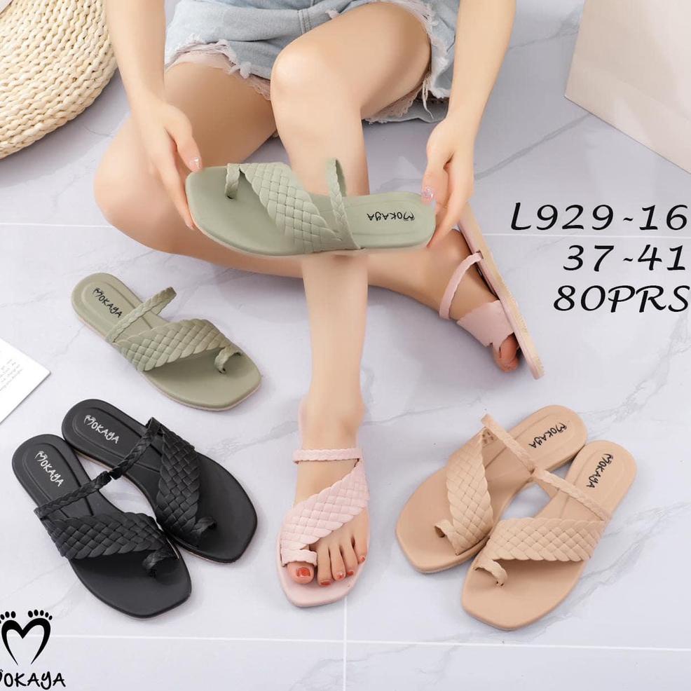 む Sandal jepit wanita slip jempol motif anyam super cantik elegant Import Mokaya / size 37-41(L929-1