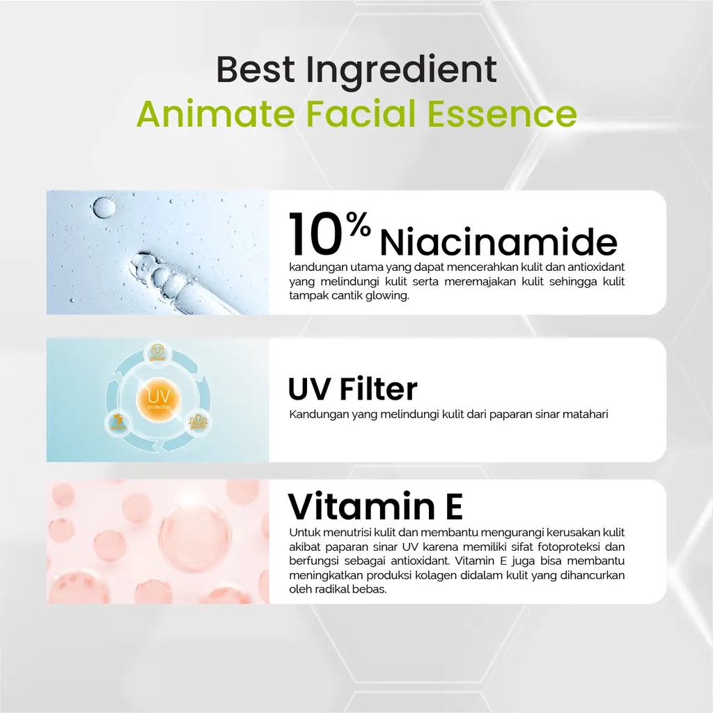 ANIMATE FACIAL ESSENCE  | BIOAQUA FACIAL ESSENCE | ANIMATE VITAMIN E ISI 60 KAPSUL | BIOAQUA VITAMIN E KAPSUL