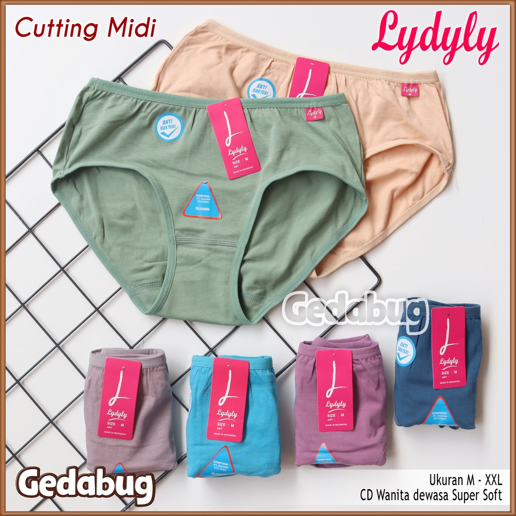 3 Pcs - CD Wanita Lydyly 1228 Cutting Midi | Celana dalam wanita dewasa Anti Bakterial | Gedabug