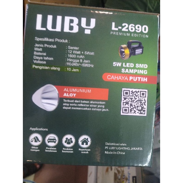 Senter Emergency Original Luby L-2690 12 Watt 1600mah Tahan 8 Jam Bisa Di Cas