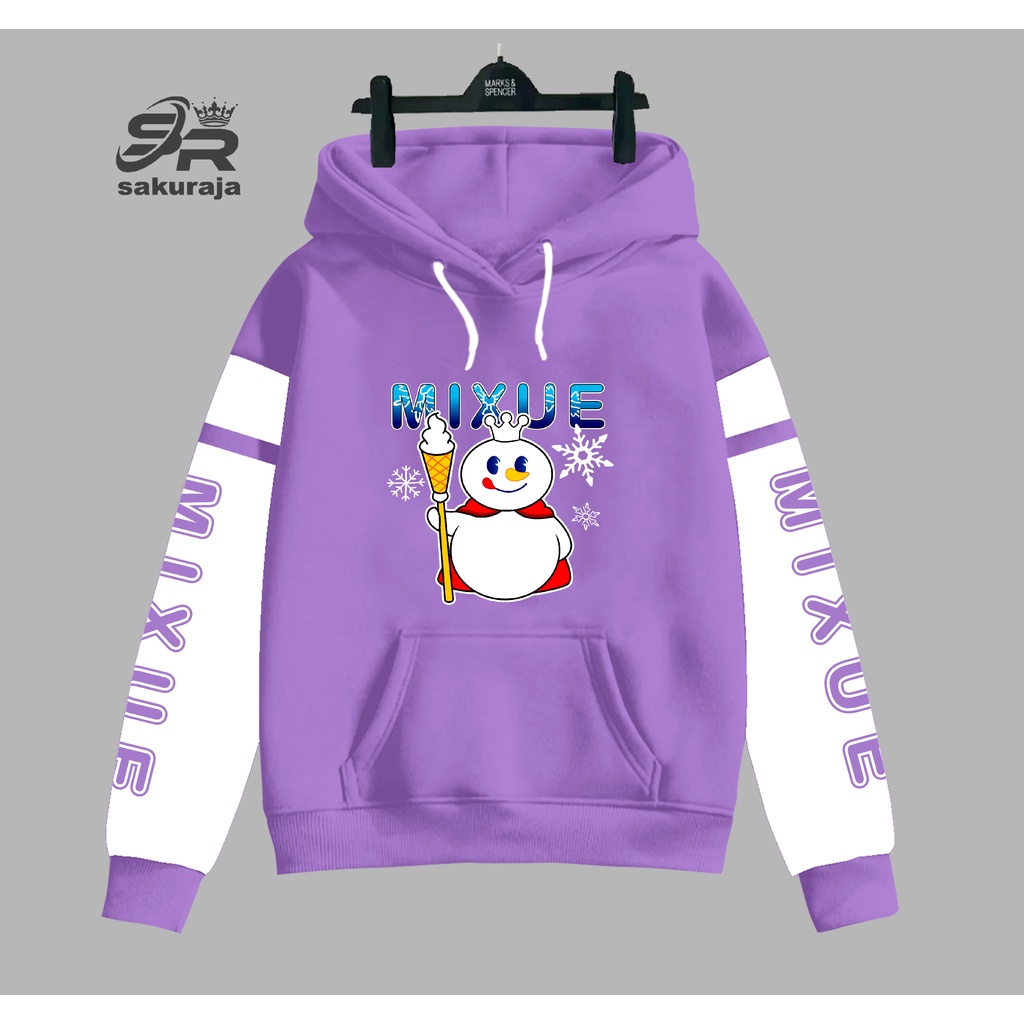 sweater hoodie lengan putih anak gambar mixue ica cream/umur 3-17 tahun